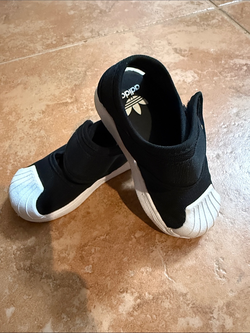 adidas Kids Black and White Slip-On Shell Toe Sneakers